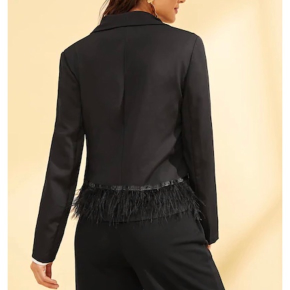 Faux Feather Trim Blazer - Picture 3 of 4